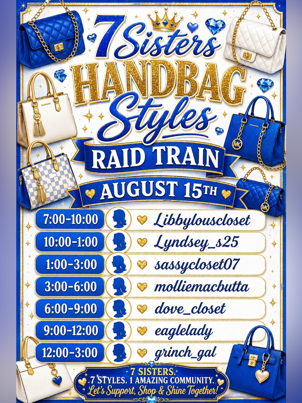 Raid Train- 7 Sister Handbag Styles